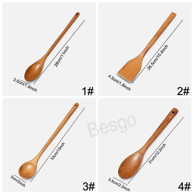 Wooden Spoon Spatula Long Handle Cooking Soup Spoons Wood Butter Cheese Shovel Kitchen Tip Spoon Nonstick Pan Tableware BH7045 TY8799903