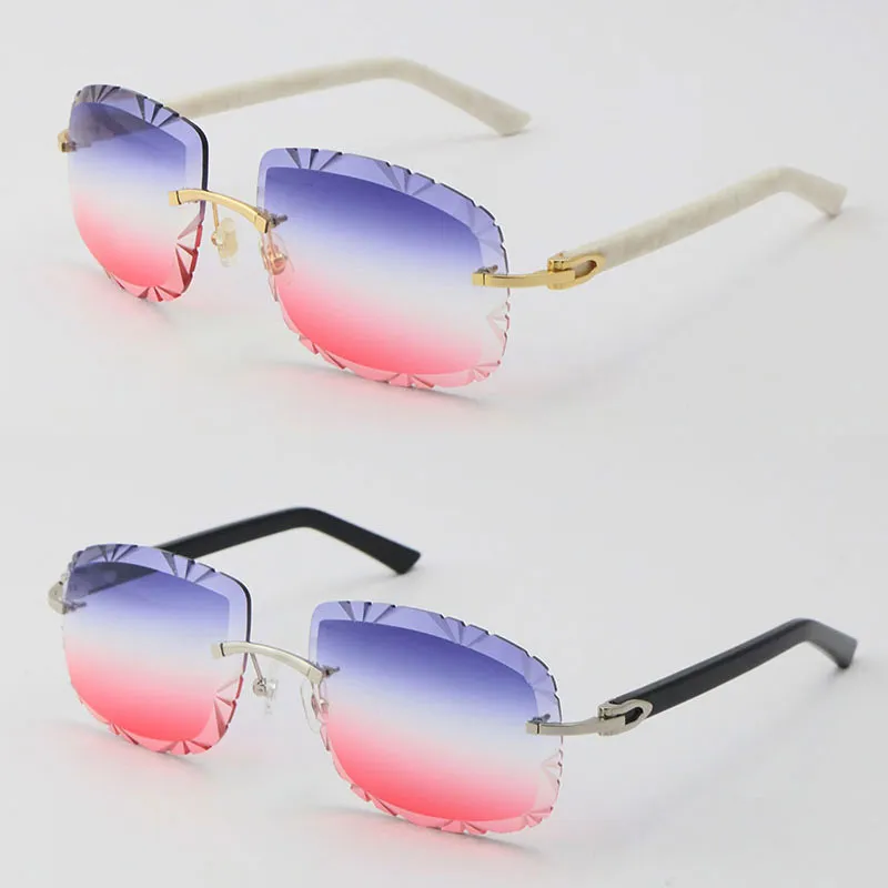 Whole Selling 8200762 Rimless Sunglasses Women 18K Gold Metal Frame Sun Glasses Unisex Gray Red Brown Carved Lens Diamond cut 236D