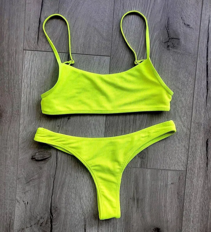 Neon sarı yeşil mayo kadınlar seksi katı push up mikro bikini brezilya yaz plaj mayo takım elbise tanga mayo biquini 220611