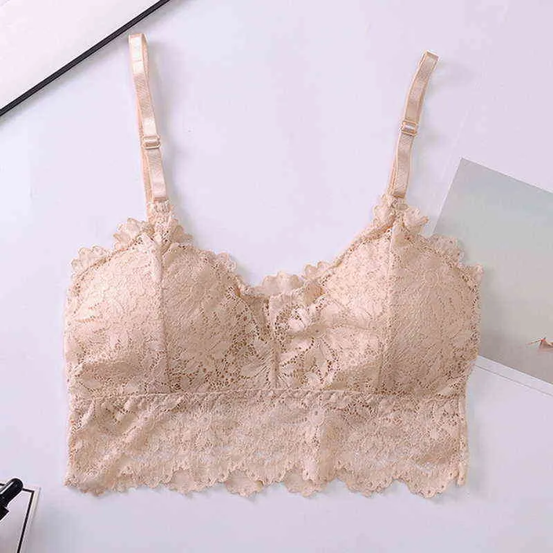 Floral Bralette Rembourré Push Up Dentelle Soutiens-gorge Pour Femmes Sexy Lingerie Corset Camis Sous-Vêtements Sans Fil Sheer Bra Crop Tops brasserie L220726