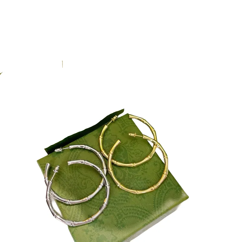 Gioielli di design Orecchini in bambù in argento le donne Orecchino a cerchio in oro Cerchio grande Orecchini a bottone di lusso Orecchini Boucles Accessori Nuova scatola 205o