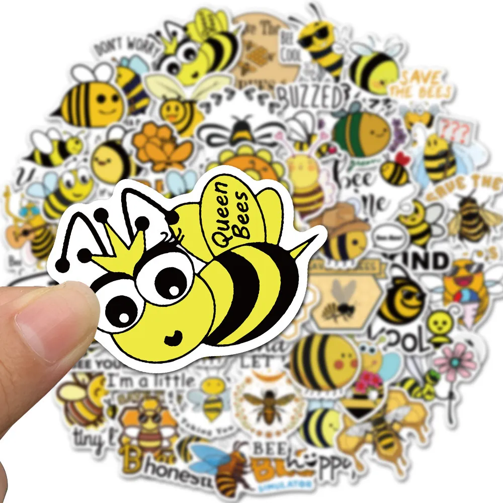 방수 스티커 만화 귀여운 꿀벌 스티커 노트북 전화 케이스 수하물 냉장고 자동차 키즈 DIY 선물 비닐 동물 꿀벌 데칼 자동차 스티커