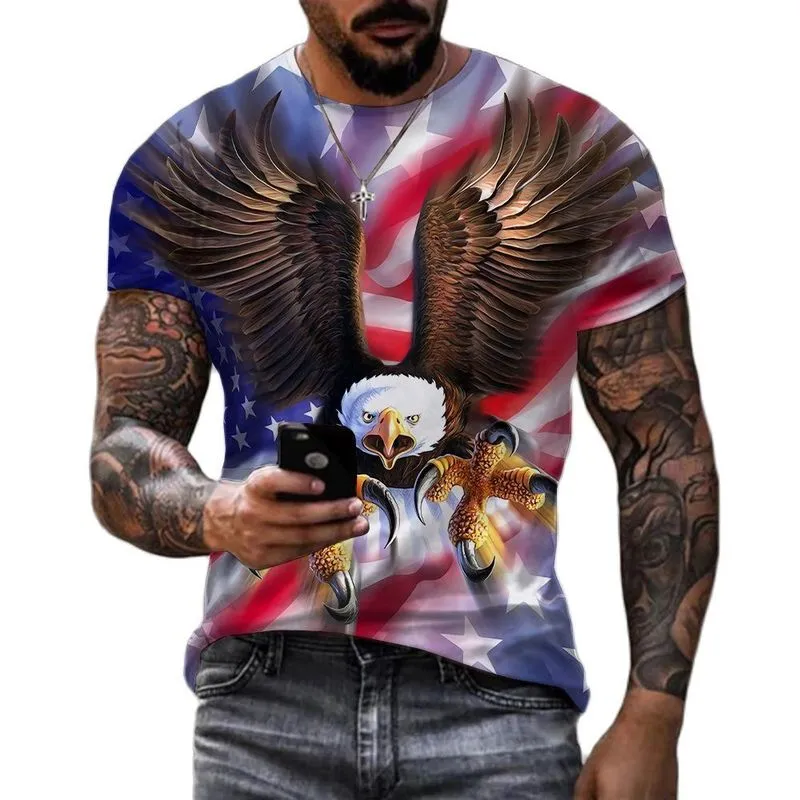 ソアリングイーグル3DプリントメンズTシャツoネック半袖動物面白いグラフィックストリートウェア夏のゆるい男性特大のトップスTシャツ220521