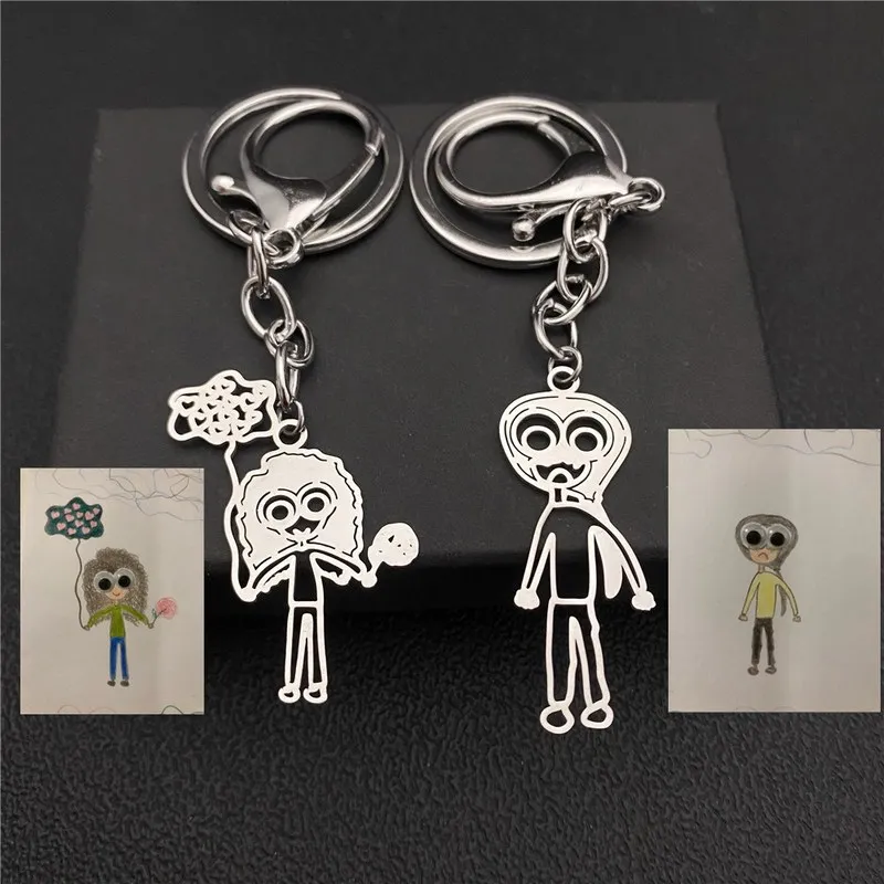 AurolaCo Actual Kids Drawing Keychain Customized Name Keychain Children Artwork Necklace Personalized Keychain Kid Art Gift 220516