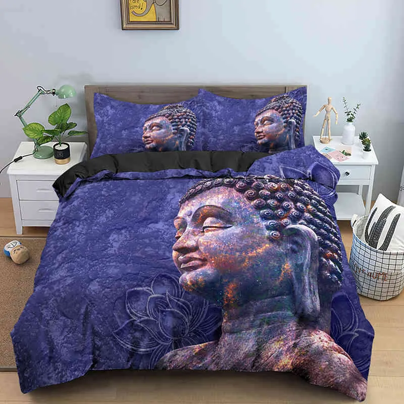 Family Buddha Sängkläder Set Mandala Quilt Cover Luxury Twin King Size Bed Set Bohemian Bedclothes 2/3 st med örngott