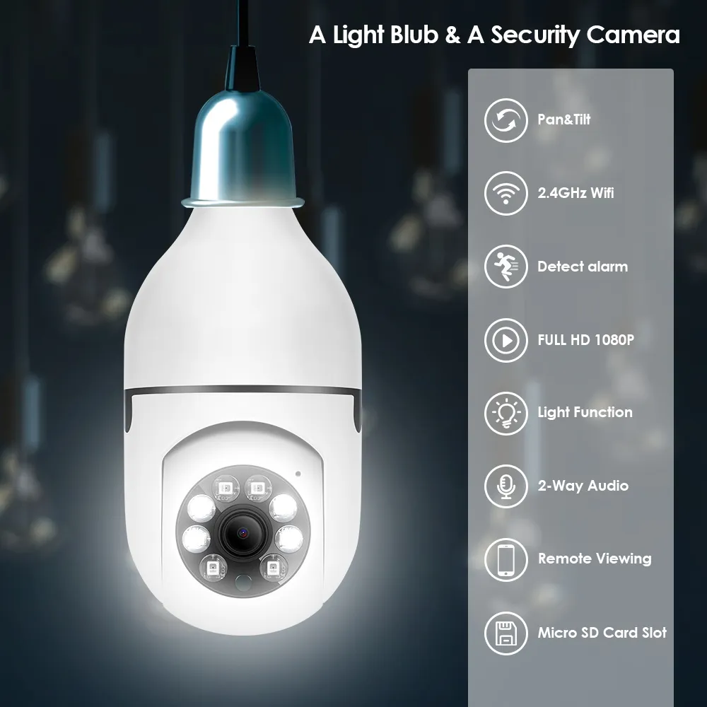 Câmera de lâmpada E27 1080P Bidirecional Áudio colorido Visão noturna Câmera Wi-Fi Casa inteligente Zoom digital 5x Monitor de segurança interno Tuya