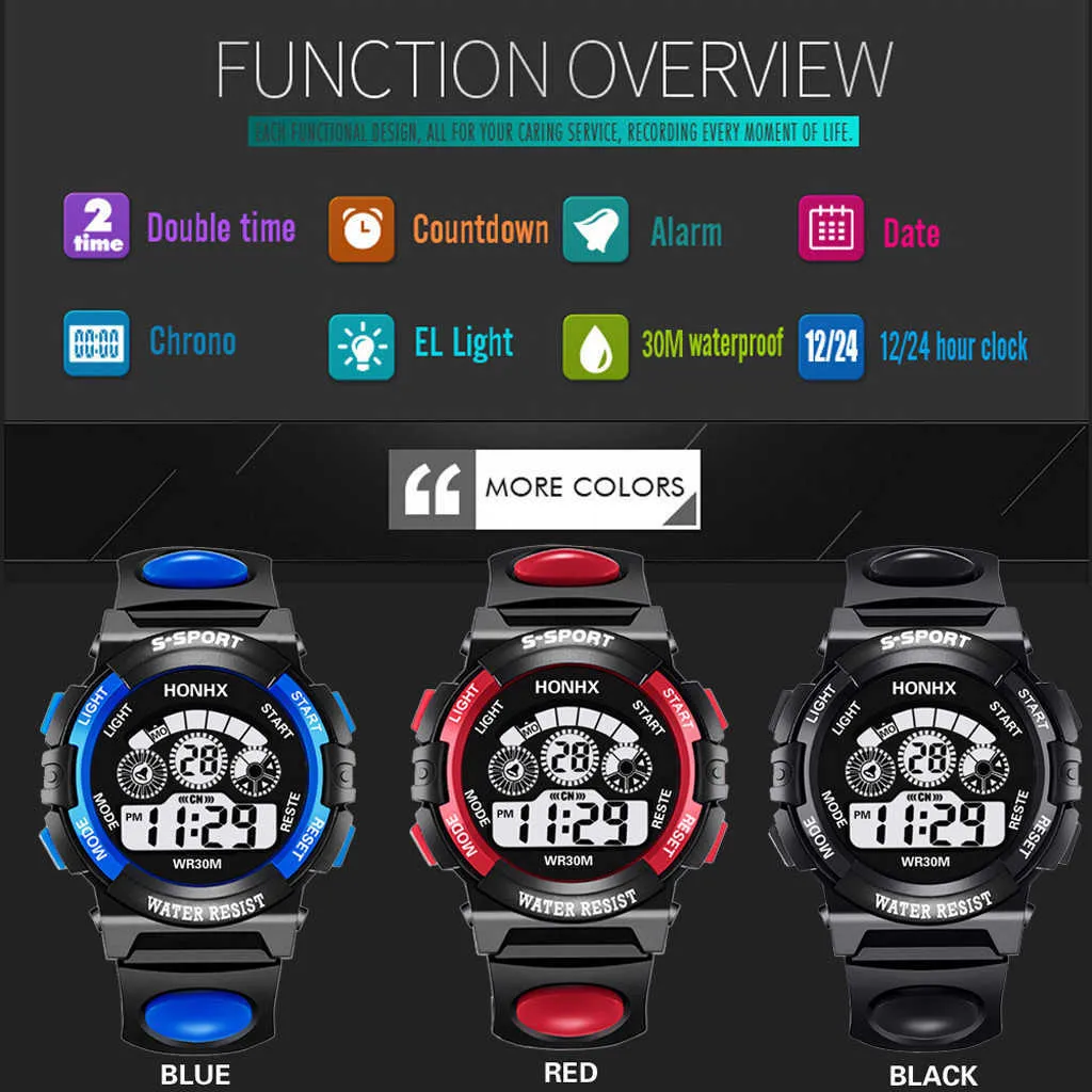 Elektronisk Watch Digital LED Display Auto Datum 30m Vattentät Sport för Män PU Strap Lysous Armbandsur Hombre Reloj