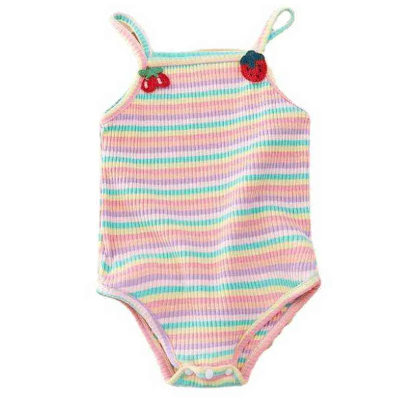 Nebeans Summer Clothes for Girls Sleeveless Sling Romper Colorful Striped Baby Clothing Lovely Girls Climbing Suits G220510