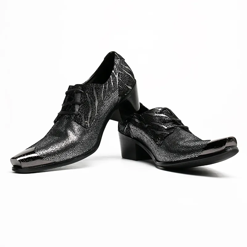 Luxury Mens Business Genuine Leather Shoes Fashion Wedding Formal Oxfords Lace-up Pointed Toe High Heel Brogues Dress Shoes