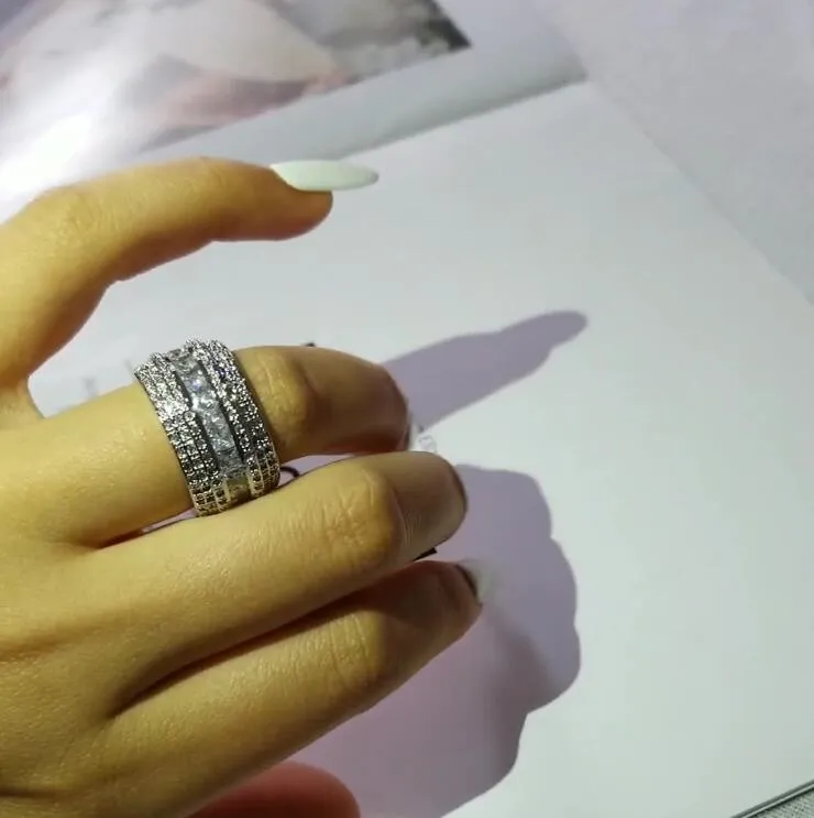 Choucong Wedding Rings Top Sell Drop Ship Luksusowa biżuteria 925 Srebrna Princess Cut White Topaz CZ Diamond Stones Diamond Obiecing249l