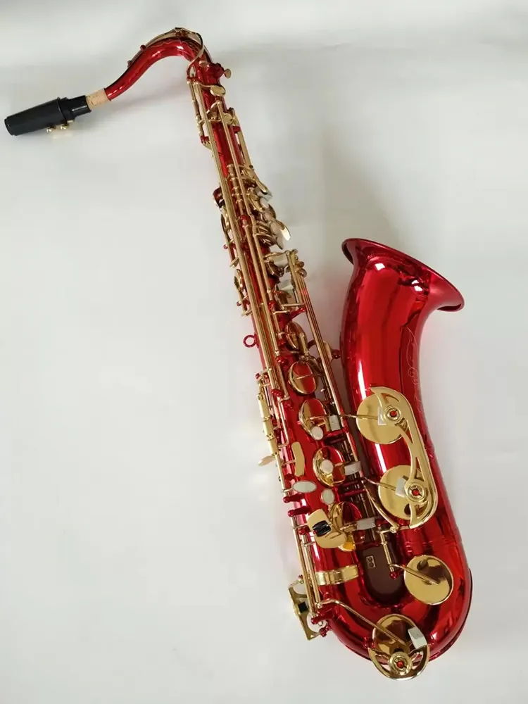 Red B-Key Professional Tenor Saxophone Brass Graving Grovalted Pattern Professional Conten Tone Toneor Sax Jazz Instrument