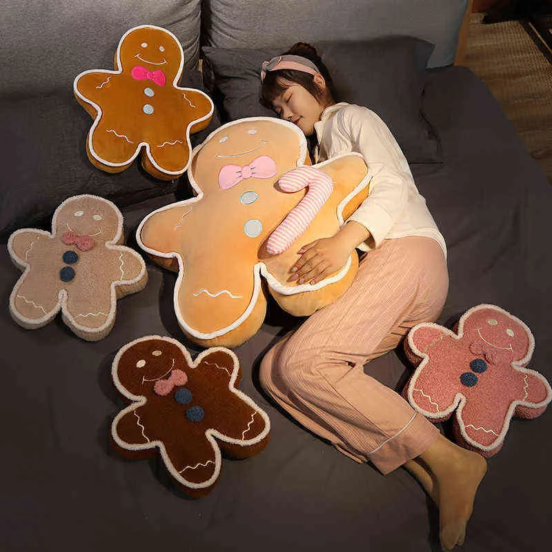 Cm Big Size Gingerbread Man Cuddles Biscuit Filled Soft Cartoon Pillow Kawaii Bear Xmas Birthday gift For Kids Baby J220704