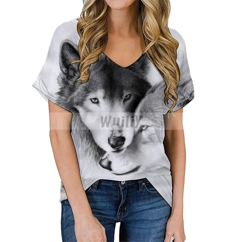 Women's Squirrel T-Shirt Lovely Graphic T Animal 3D Print Cotton V-neck Cute Tops Girls Pet Tees 220328