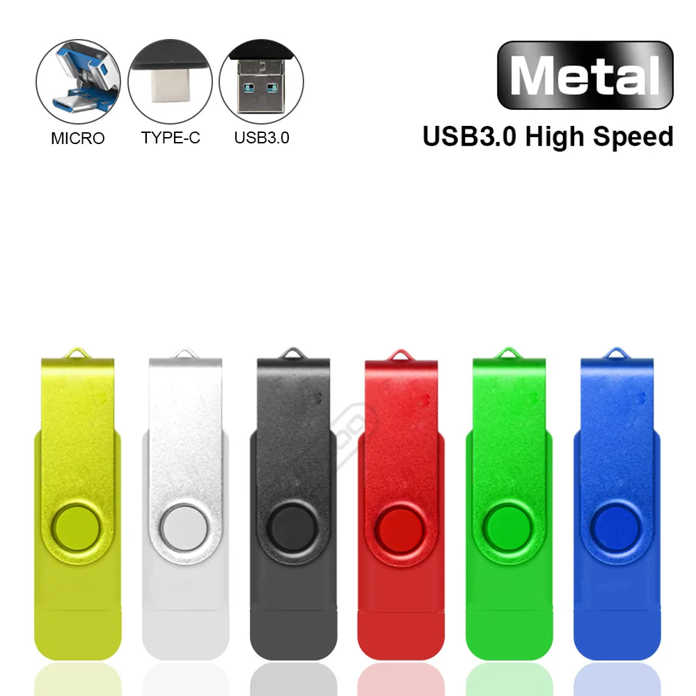 3 IN 1 OTG USB Flash Drive USB 3.0 Tipo C Micro USB Pen Drive 32GB 64GB 128GB 256GB 512GB Pendrive Memory Stick