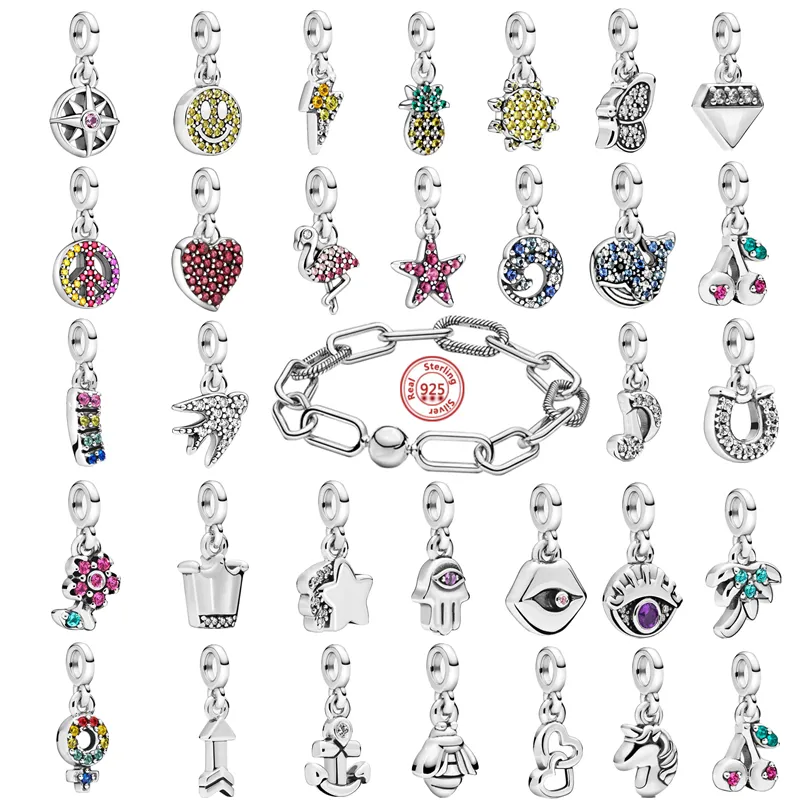 925 Sterling Silver Ciondola Charm My Love Starfish Flamingo Swallow Peace Compass Mini Dangle Bead Fit Pandora Charms Bracciale Gioielli fai da te Accessori