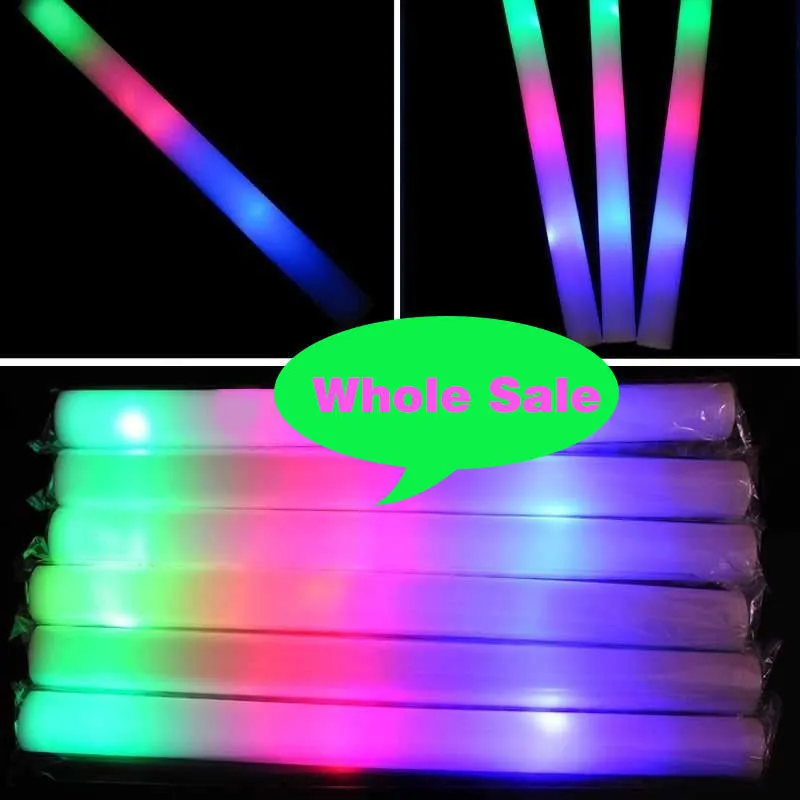 30 stcs RGB LED Glow Sticks Verlichtingsschuim stok kleurrijk flitsen voor feestdecoratie huwelijksconcert verjaardag op maat 220527