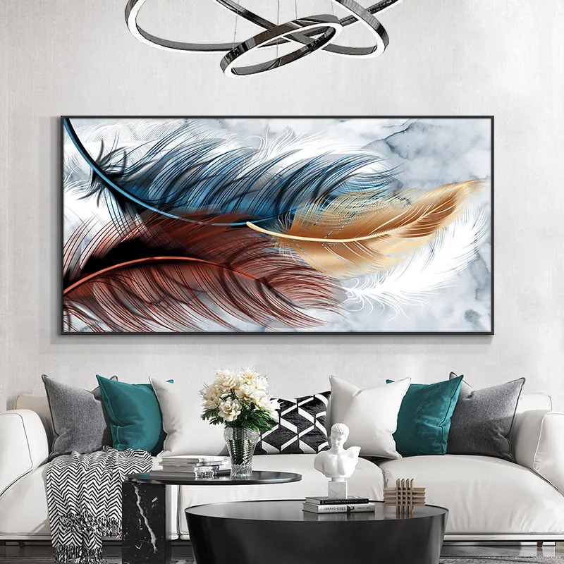 Foglia di ginkgo e piuma su tela stampa pittura poster nordico immagine di arte della parete soggiorno decorazione domestica senza cornice
