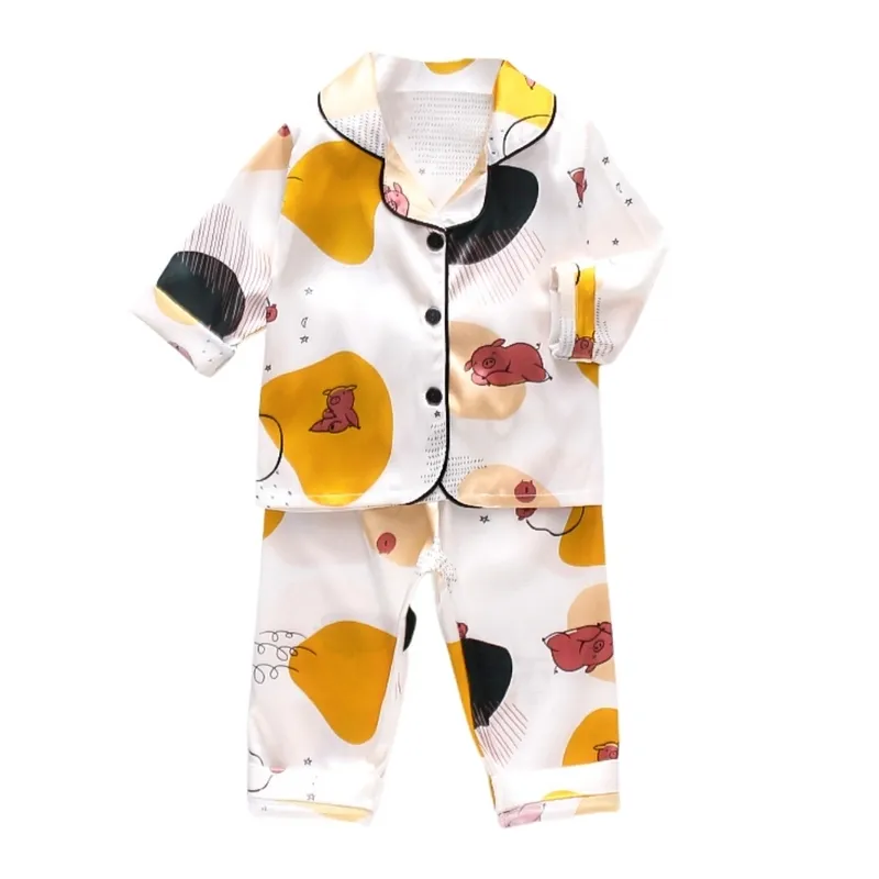 子供039Sパジャマセット幼児の男の子の女の子アイスシルクサテンソリッドカラートップパンツベビースーツの子供服を着る家庭用服を着たパジャマ9324518
