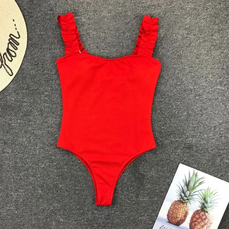 Gossina Sexy femme maillot de bain Vintage à volants Push Up solide rouge maillots de bain femmes Monokini rembourré maillots de bain 220621