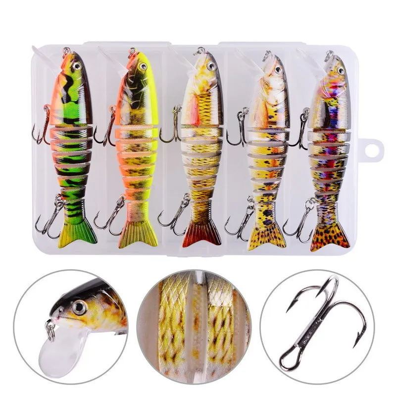 5er-Box 11 cm 17 g Swimbait Wobbler Hecht-Angelköder Künstliche, mehrfach gegliederte Abschnitte Harter Köder Trolling Karpfenangeln Werkzeuge 220523