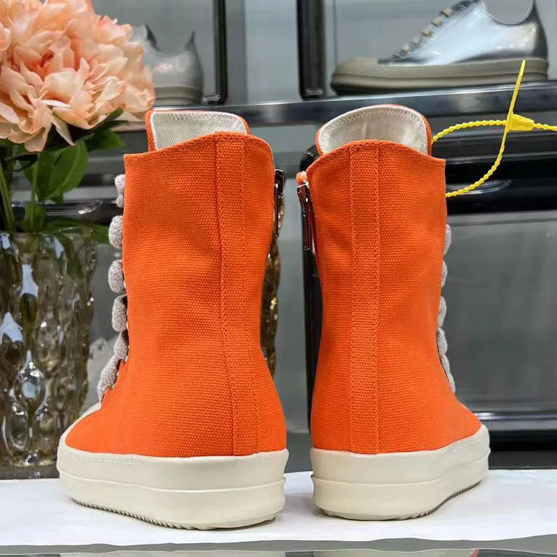 Szerokie mega koronkowe buty dla kobiet grube duże sznurowanie pomarańczowe lub różowe żeńskie botki na płótnie P25D50