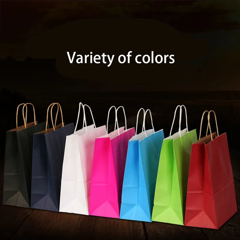 Kraft Paper Bag with Handles Solid Color Gift Packing Bags for Store Clothes Wedding Christmas Supplies Handbags Kit 220704