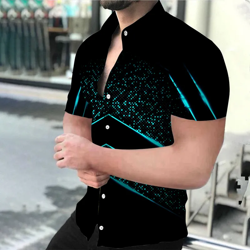 Mode d'été hommes chemises sociales col rabattu boutonné chemise décontracté ciel étoilé imprimer à manches courtes hauts hommes vêtements S4XL 220527
