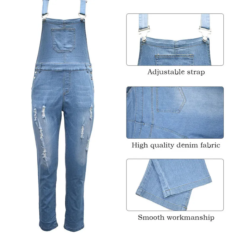 Women's Plus Size Jumpsuits Rompers Hole Jeans Ripped Skinny Overalls Tight Women Jeans Overall Stretch Female Skinny High Street Female Outfits 220826