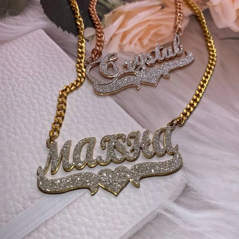Colar com nome personalizado, gargantilha de corrente cubana de aço inoxidável dourada com brilho personalizado para mulheres, joia presente 220722160i