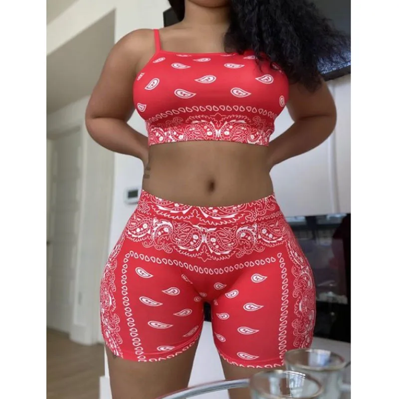 Graphic Bandana Tracksuit Set Printed Casual Sport Cute Sexy Club Outfits for Women Matching Top Sets 220611