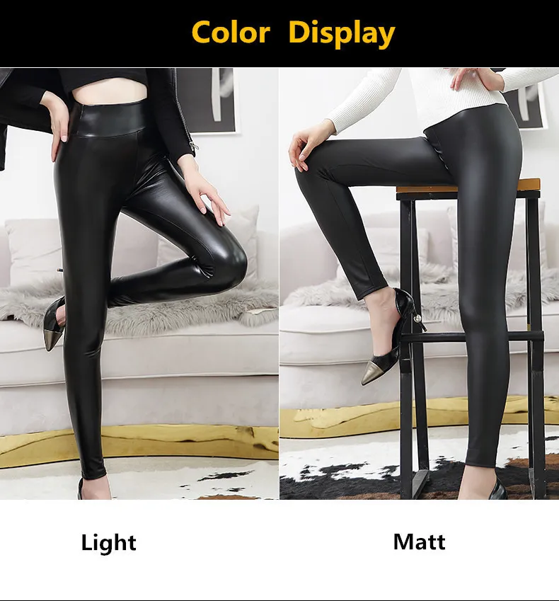 Everbellus High talia Leggingi dla kobiet czarne lampę lodowca cienki femme fitness pu legginsy seksowne push un Slim Pants 220812