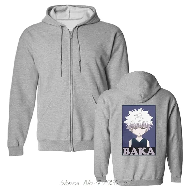 Hunter X Hunter Hoodies Killua Zoldyck Baka Classic Comic Classic Anime Japan Cotton Unisex Fleece Zipper Sweatshirts Men Jacket