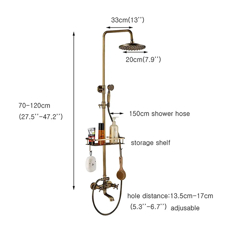 Antique Wall Hanging Shower Set Faucet Single Handle And Shelf Bathroom Shower Mixer Shower Bracket