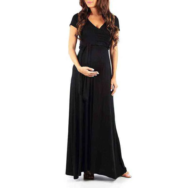 2021 Women's Pregnancy Fashion Elegant V-Neck Short Sleeve Dress Maternity Dresses for Photo Shoot Pregnant Clothes S6 G220309