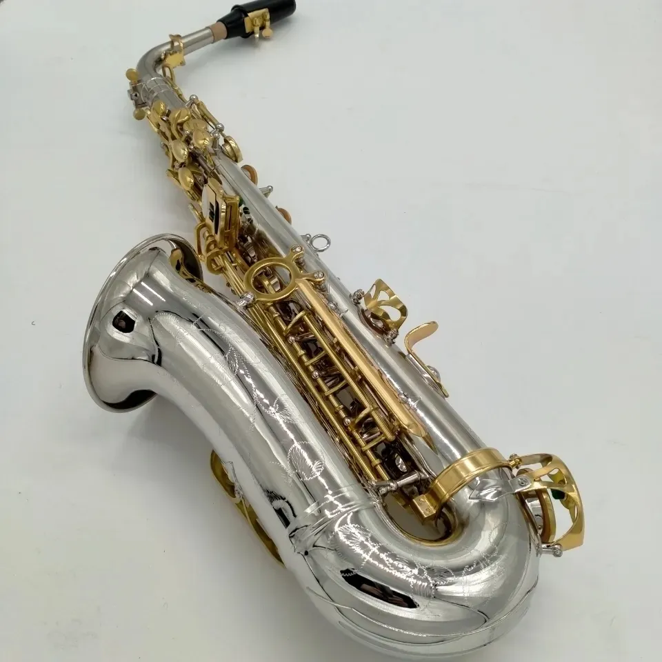 Branco cobre banhado a ouro w037 estrutura original e-flat saxofone alto professionnel branco escudo chaves profundo esculpido sax alto