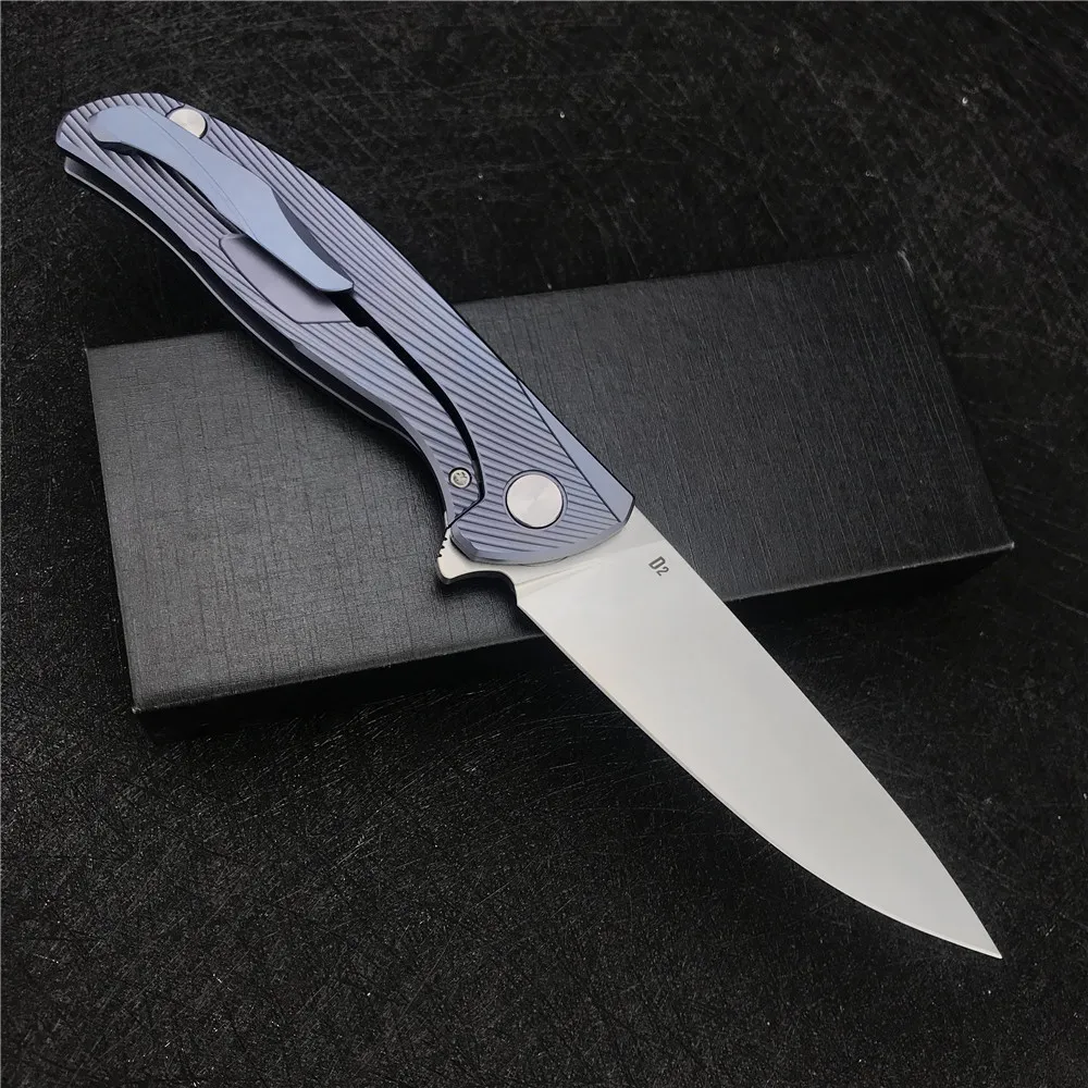 Ball Bearing Folding EDC Knife D2 Blade TC4 Titanium Alloy Handle Tactical Defense Hunting Camping Collection Knives