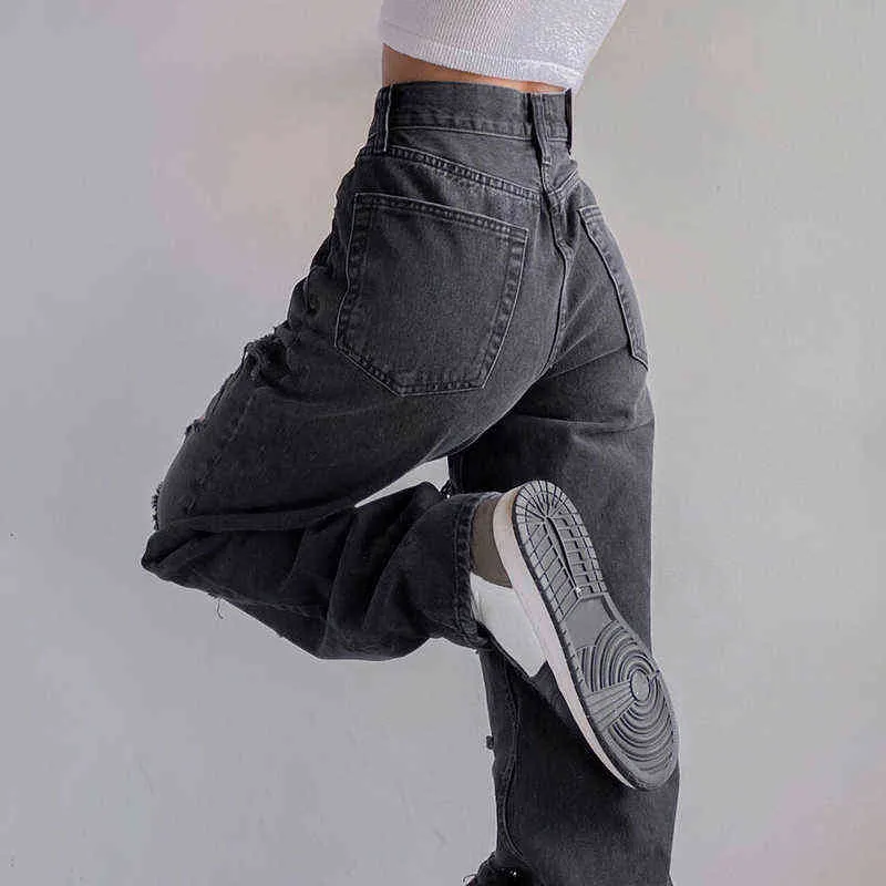 Vintage Femmes Ripped Denim Jeans Taille Haute Grunge Coréen Cargo Pantalon Casual Esthétique 90s Pantalon Mignon Harajuku Cuteandpsycho T220728