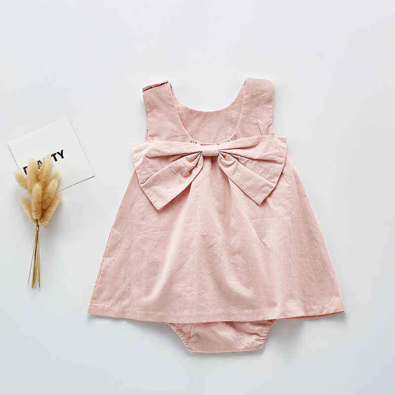 New Summer Baby Girl's Sleeveless Bow Knot Pure Cotton Fluffy Skirt Bag Fart Climbing Clothes 0-2 Years Old Clothes G220510