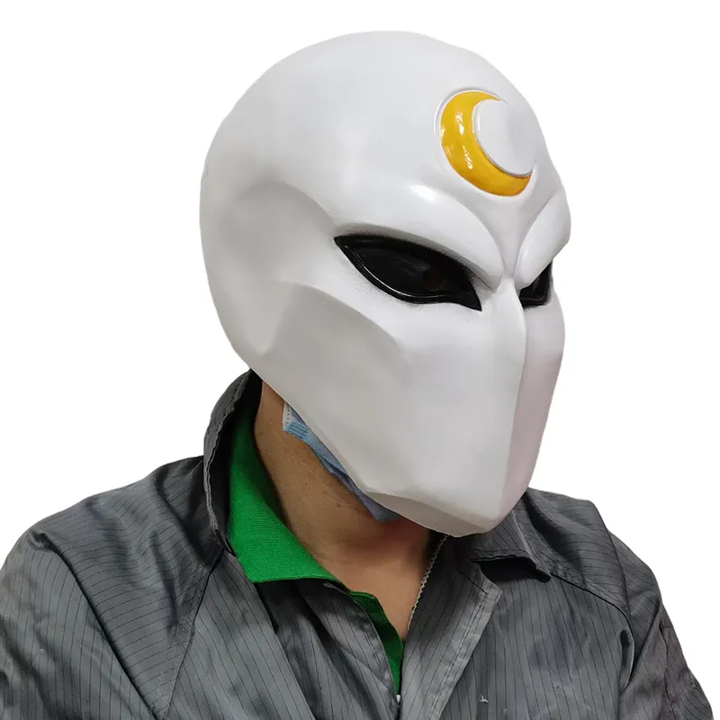 Super Hero Moon Knight Cosplay Costume Latex Masks Helmet Masquerade Halloween Accessories Party Weapon Props 220618