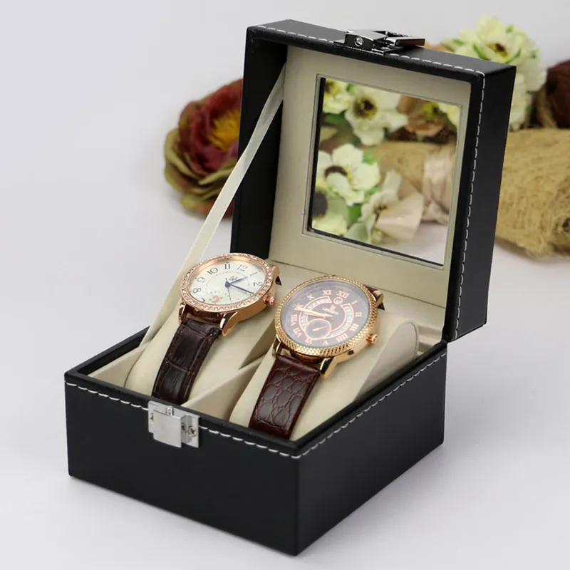 Luxury Pu Watch Box Holder for Es Men Glass Top Jewelry Organizer 2 3 6 Grids 220617