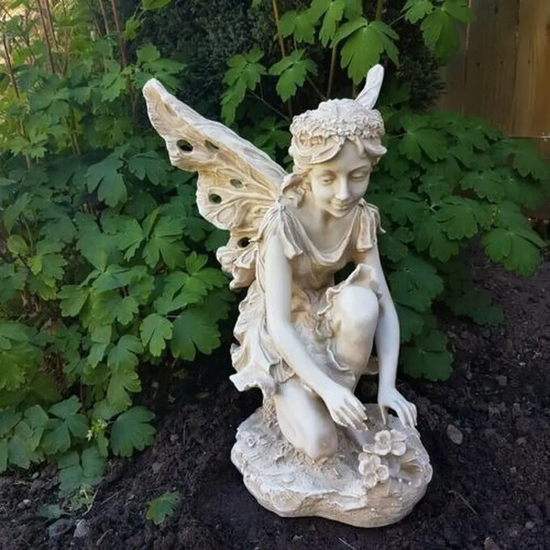 Fairy Staty Fjäril Utomhus Skulptur Trädgård Innergård Art Deco Angel Turek Dekoration 220721