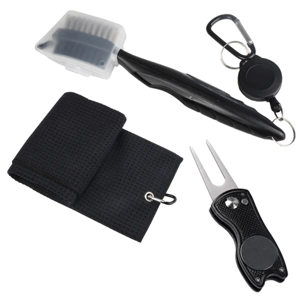 3 unidsKit de herramientas de limpieza para palos de Golf, cepillo de toalla, herramienta Divot, tenedor, accesorios de Golf, regalo de limpieza para golfista