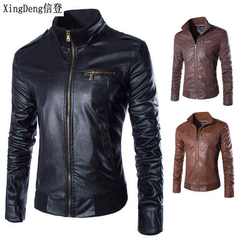 Xingdeng Motorcykelläder Fashion Jackets Men Business Casual Outdoors Jackets Leather Top Clothing Bomber Jacket Man L220801