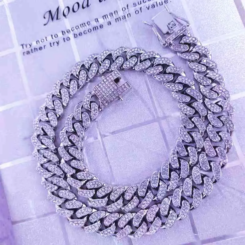 Hip hop moda 1m Cuba pulseira de diamante versátil personalidade masculina colar feminino jóias238n