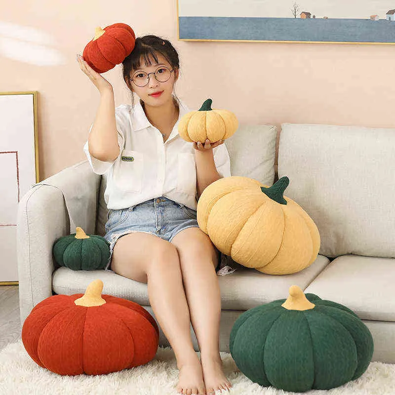 Cm Wool Material Colorful Pumpkin Plush Toys Stuffed Soft Down Cotton Vegetable Pillow Kawaii Sofa Cushion Xmas Halloween Gift J220704