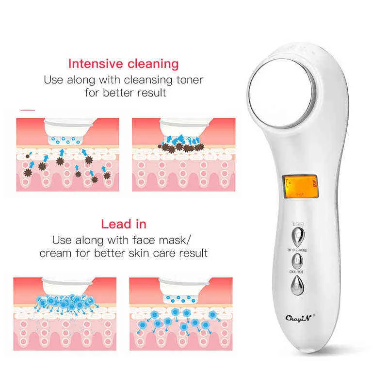 CkeyiN Hot Cold Hammer Facial Massager Ultrasonic Vibration Face Lifting Cleaning Skin Rejuvenation Care Spa Beauty Machine 220520