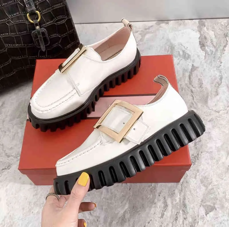 Dress Shoes Loafers Lady Sandals Luxury Rhinestones Square Buckle Small Leather Shoes Designer Casual Women Platform Shoes Office 220408