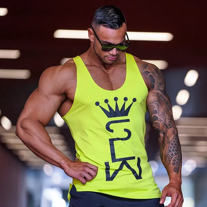 Hombres Tank Top Gym Workout Singlet Blusa sin mangas Stringer Tank Tops Bodybuilding Show Muscle 220627
