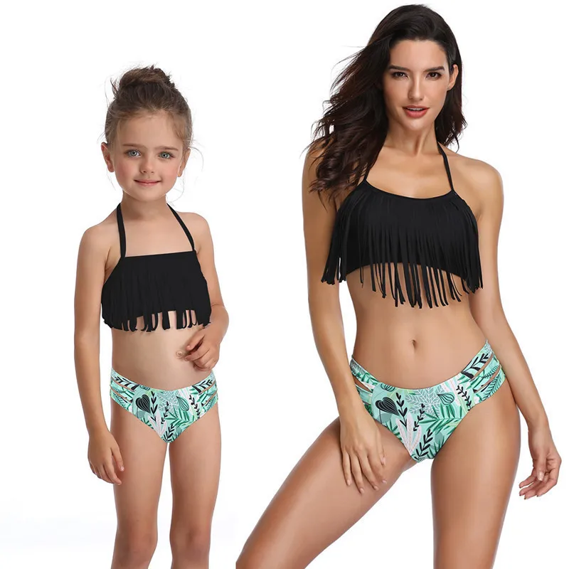 Family Matching Swimwear Mother Daughter Taseel Bikini Bathing Suit Brachwear Swimwear Family Matching Outfits Mom Kids Swimsuit 220531