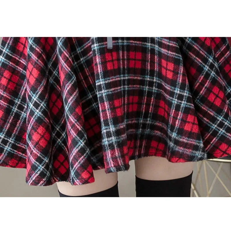 Punk gotico Harajuku Gonna donna Plaid Stampa Lace Up Hip Hop Inverno Casual Verde Grigio Rosso Goth Pieghettato di lana Skater Streetwear 220317